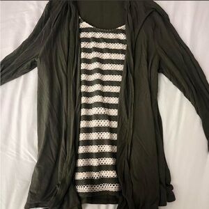 Croft & Barrow Olive Cardigan with Striped Detail